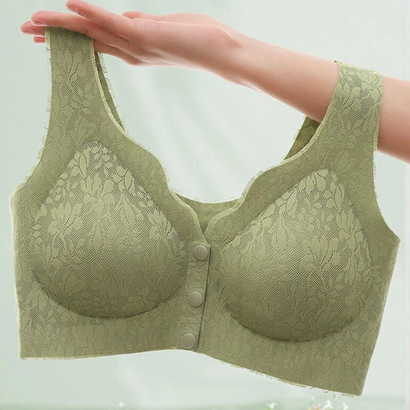 Comfortable & Convenient Front Button Bra, Front Closure Wirefree Lace Bra for Women, Ultra Light Softer Bra
