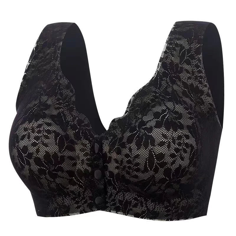Comfortable & Convenient Front Button Bra, Front Closure Wirefree Lace Bra for Women, Ultra Light Softer Bra