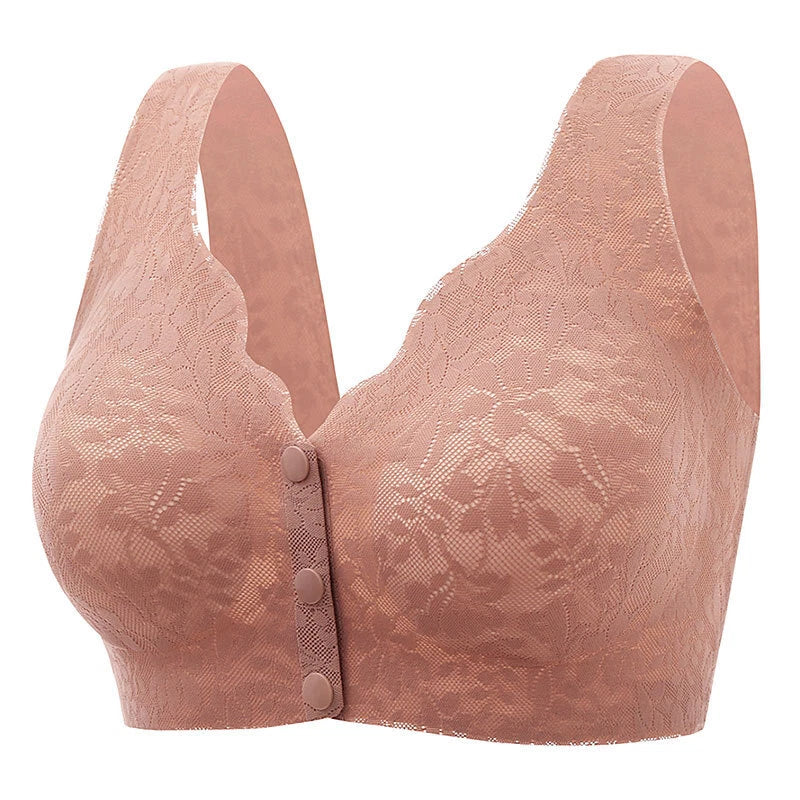Comfortable & Convenient Front Button Bra, Front Closure Wirefree Lace Bra for Women, Ultra Light Softer Bra