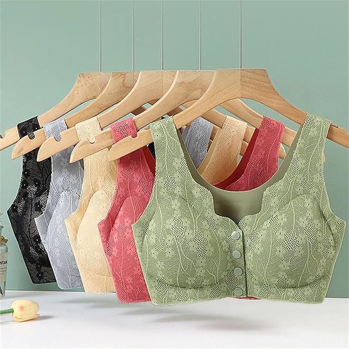 Comfortable & Convenient Front Button Bra, Front Closure Wirefree Lace Bra for Women, Ultra Light Softer Bra