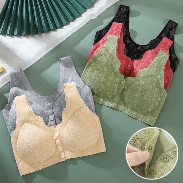 Comfortable & Convenient Front Button Bra, Front Closure Wirefree Lace Bra for Women, Ultra Light Softer Bra