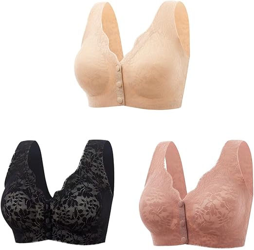 Comfortable & Convenient Front Button Bra, Front Closure Wirefree Lace Bra for Women, Ultra Light Softer Bra
