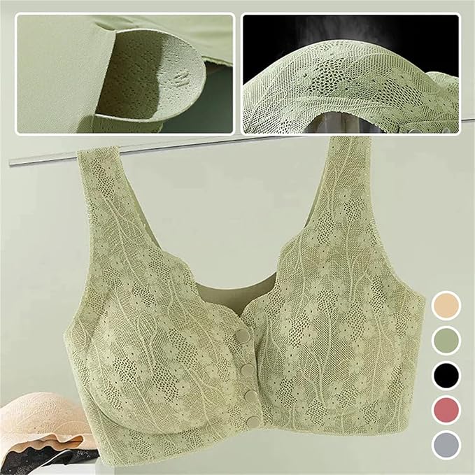 Comfortable & Convenient Front Button Bra, Front Closure Wirefree Lace Bra for Women, Ultra Light Softer Bra