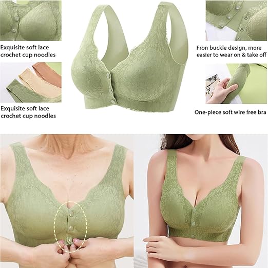 Comfortable & Convenient Front Button Bra, Front Closure Wirefree Lace Bra for Women, Ultra Light Softer Bra