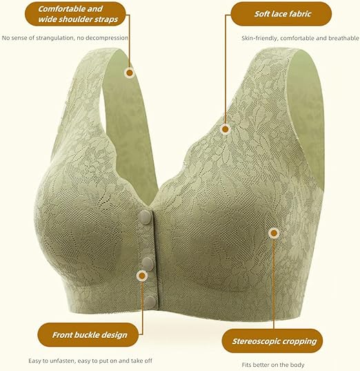 Comfortable & Convenient Front Button Bra, Front Closure Wirefree Lace Bra for Women, Ultra Light Softer Bra