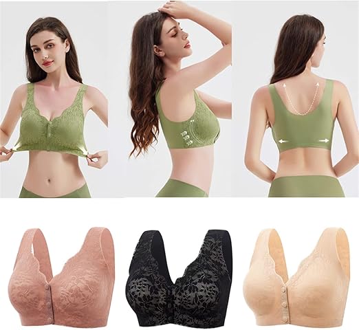 Comfortable & Convenient Front Button Bra, Front Closure Wirefree Lace Bra for Women, Ultra Light Softer Bra