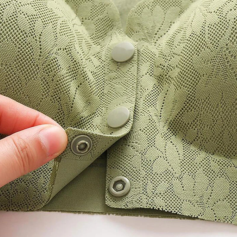 Comfortable & Convenient Front Button Bra, Front Closure Wirefree Lace Bra for Women, Ultra Light Softer Bra